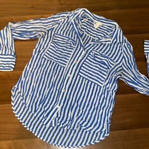 Blue and White Stripped Button Down Blouse Shirt Office Costal H&M